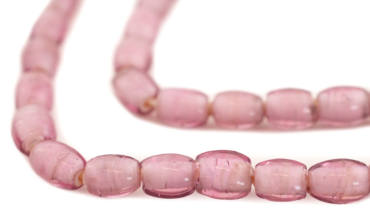The Bead Chest Rose Pink Oval White Heart Beads 9x7mm Glass 24 Inch Strand